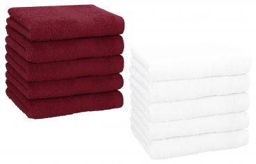 Betz 10 Piece Towel Set PREMIUM 100% Cotton 10 Face Cloths Colour: dark red & white