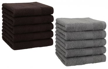 Betz 10 Piece Towel Set PREMIUM 100% Cotton 10 Face Cloths Colour: dark brown & anthracite