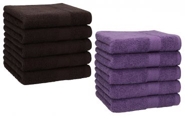 Betz 10 Piece Towel Set PREMIUM 100% Cotton 10 Face Cloths Colour: dark brown & purple