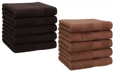 Betz 10 Piece Towel Set PREMIUM 100% Cotton 10 Face Cloths Colour: dark brown & hazel
