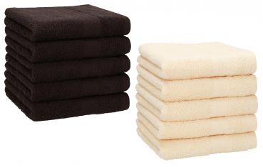 Betz 10 Piece Towel Set PREMIUM 100% Cotton 10 Face Cloths Colour: dark brown & beige