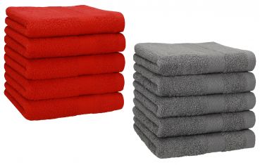 Betz 10 Piece Towel Set PREMIUM 100% Cotton 10 Face Cloths Colour: red & anthracite