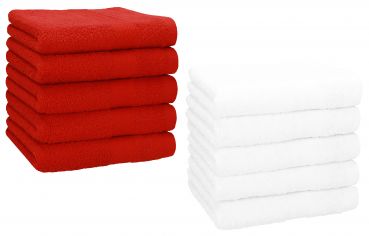 Betz 10 Piece Towel Set PREMIUM 100% Cotton 10 Face Cloths Colour: red & white