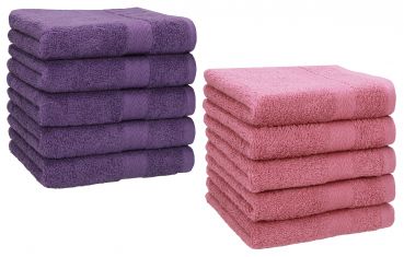 Betz 10 Piece Towel Set PREMIUM 100% Cotton 10 Face Cloths Colour: purple & old rose