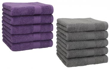 Betz 10 Piece Towel Set PREMIUM 100% Cotton 10 Face Cloths Colour: purple & anthracite