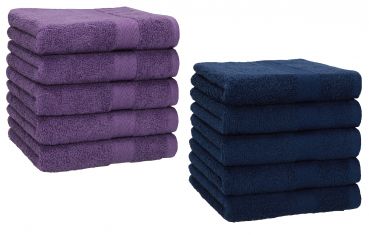 Betz 10 Piece Towel Set PREMIUM 100% Cotton 10 Face Cloths Colour: purple & dark blue