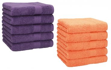 Betz 10 Piece Towel Set PREMIUM 100% Cotton 10 Face Cloths Colour: purple & orange