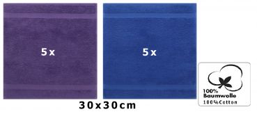 Betz 10 Piece Towel Set PREMIUM 100% Cotton 10 Face Cloths Colour: purple & royal blue