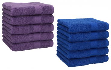 Betz Paquete de 10 piezas de toalla facial PREMIUM tamaño 30x30cm 100% algodón de colores morado y azul
