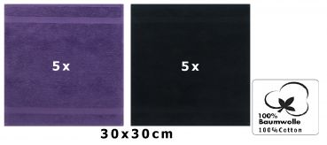 Betz Paquete de 10 piezas de toalla facial PREMIUM tamaño 30x30cm 100% algodón de colores morado y negro