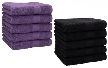 Betz 10 Piece Towel Set PREMIUM 100% Cotton 10 Face Cloths Colour: purple & black