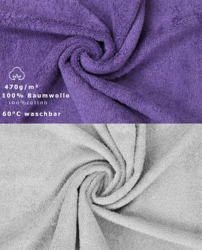 Betz 10 Piece Towel Set PREMIUM 100% Cotton 10 Face Cloths Colour: purple & silver grey