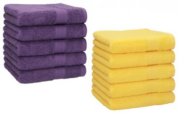 Betz 10 Piece Towel Set PREMIUM 100% Cotton 10 Face Cloths Colour: purple & yellow