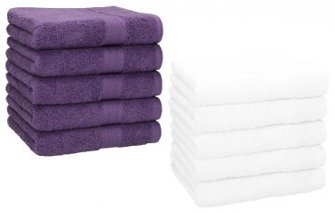 Betz 10 Piece Towel Set PREMIUM 100% Cotton 10 Face Cloths Colour: purple & white