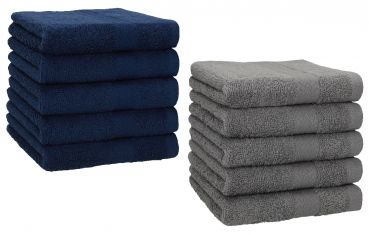 Betz Paquete de 10 toallas faciales PREMIUM 30x30cm 100% algodón azul marino y antracita
