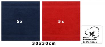 Betz 10 Piece Towel Set PREMIUM 100% Cotton 10 Face Cloths Colour: dark blue & red