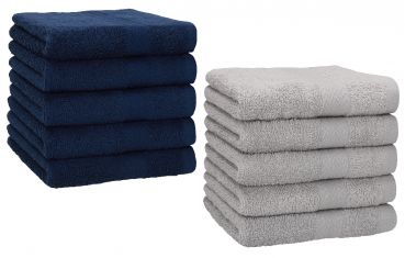 Betz 10 Piece Towel Set PREMIUM 100% Cotton 10 Face Cloths Colour: dark blue & silver grey