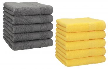 Lot de 10 serviettes débarbouillettes "Premium" couleur: jaune & gris anthracite, taille: 30x30 cm de Betz