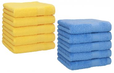 Betz Paquete de 10 piezas de toalla facial PREMIUM tamaño 30x30cm 100% algodón de colores amarillo y azul celeste