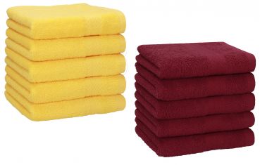 Betz 10 Piece Towel Set PREMIUM 100% Cotton 10 Face Cloths Colour: yellow & dark red