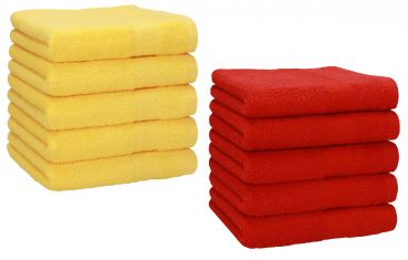 Betz Paquete de 10 piezas de toalla facial PREMIUM tamaño 30x30cm 100% algodón de colores amarillo y rojo