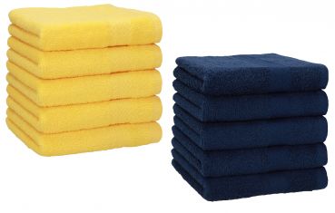 Betz 10 Piece Towel Set PREMIUM 100% Cotton 10 Face Cloths Colour: yellow & dark blue