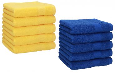 Betz 10 Piece Towel Set PREMIUM 100% Cotton 10 Face Cloths Colour: yellow & royal blue