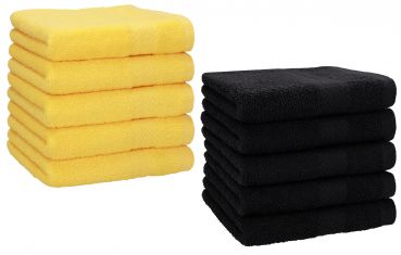 Pack of 10 Wash Cloths Flannel Towels PREMIUM 100% Cotton 30x30 cm (black & yellow)