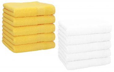 Pack of 10 Wash Cloths Flannel Towels PREMIUM 100% Cotton 30x30 cm (white & yellow)
