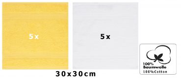 Betz Set di 10 lavette Premium misura 30 x 30 cm 100% cotone colore giallo e bianco