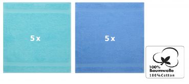 Pack of 10 Wash Cloths Flannel Towels PREMIUM 100% Cotton 30x30 cm (light blue & turquoise)