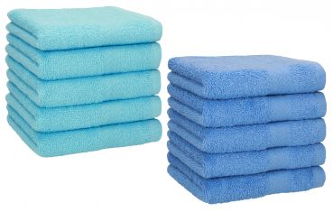 Lot de 10 serviettes débarbouillettes "Premium" couleur: turquoise & bleu clair, taille: 30x30 cm