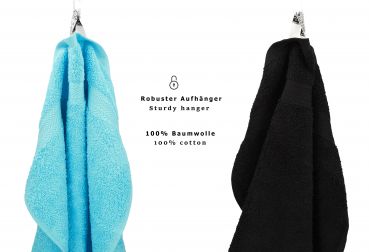 Pack of 10 Wash Cloths Flannel Towels PREMIUM 100% Cotton 30x30 cm (turquoise & black)