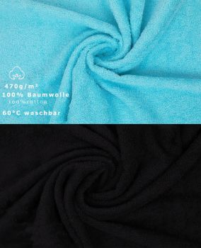 Pack of 10 Wash Cloths Flannel Towels PREMIUM 100% Cotton 30x30 cm (turquoise & black)