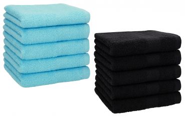 Lot de 10 serviettes débarbouillettes "Premium" couleur: turquoise & noir, taille: 30x30 cm