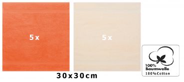 Betz 10 Stück Seiftücher PREMIUM 100% Baumwolle Seiflappen Set 30x30 cm Farbe beige und orange