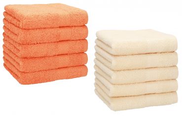 Pack of 10 Wash Cloths Flannel Towels PREMIUM 100% Cotton 30x30 cm (orange & beige)