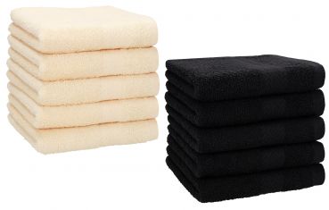 Pack of 10 Wash Cloths Flannel Towels PREMIUM 100% Cotton 30x30 cm (black & beige)