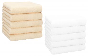 Pack of 10 Wash Cloths Flannel Towels PREMIUM 100% Cotton 30x30 cm (white & beige)