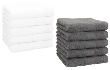 Lot de 10 serviettes débarbouillettes "Premium" couleur: blanc & gris anthracite, taille: 30x30 cm