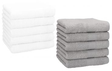 Betz Paquete de 10 toallas faciales PREMIUM 30x30cm 100% algodón blanco y gris plata