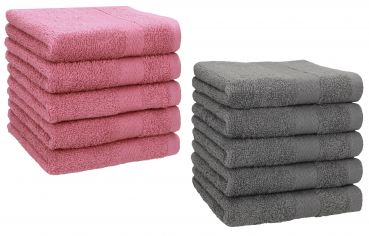 Lot de 10 serviettes débarbouillettes "Premium" couleur: vieux rose & gris anthracite, taille: 30x30 cm