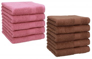 Lot de 10 serviettes débarbouillettes "Premium" couleur: vieux rose & noisette, taille: 30x30 cm