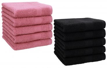 Lot de 10 serviettes débarbouillettes "Premium" couleur: vieux rose & noir, taille: 30x30 cm