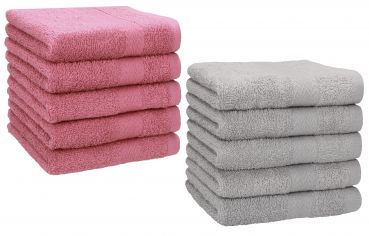 Betz 10 Piece Towel Set PREMIUM 100% Cotton 10 Face Cloths Colour: old rose & silver grey