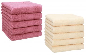 Lot de 10 serviettes débarbouillettes "Premium" couleur: vieux rose & beige, taille: 30x30 cm