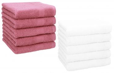 Betz Paquete de 10 piezas de toalla facial PREMIUM tamaño 30x30cm 100% algodón de colores rosa y blanco