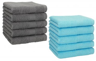 Betz 10 Piece Towel Set PREMIUM 100% Cotton 10 Face Cloths Colour: anthracite & turquoise