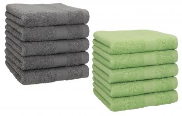Betz 10 Piece Towel Set PREMIUM 100% Cotton 10 Face Cloths Colour: anthracite & apple green