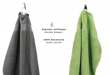 Betz 10 Piece Towel Set PREMIUM 100% Cotton 10 Face Cloths Colour: anthracite & apple green